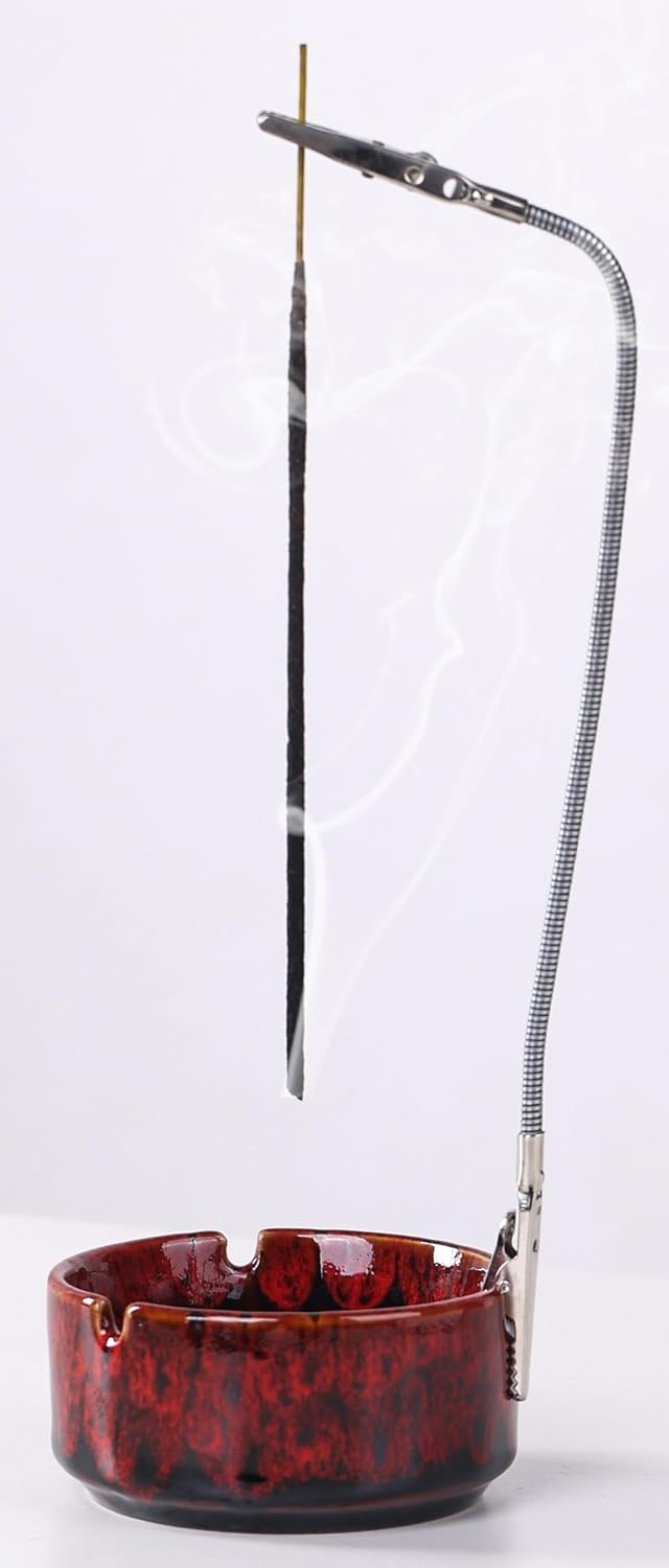 Modern Incense Holder with Flexible Metal Stand, Silver Ash Collector Base, Minimalist Design for Home Meditation and Aromatherapy. (Black + Clip)