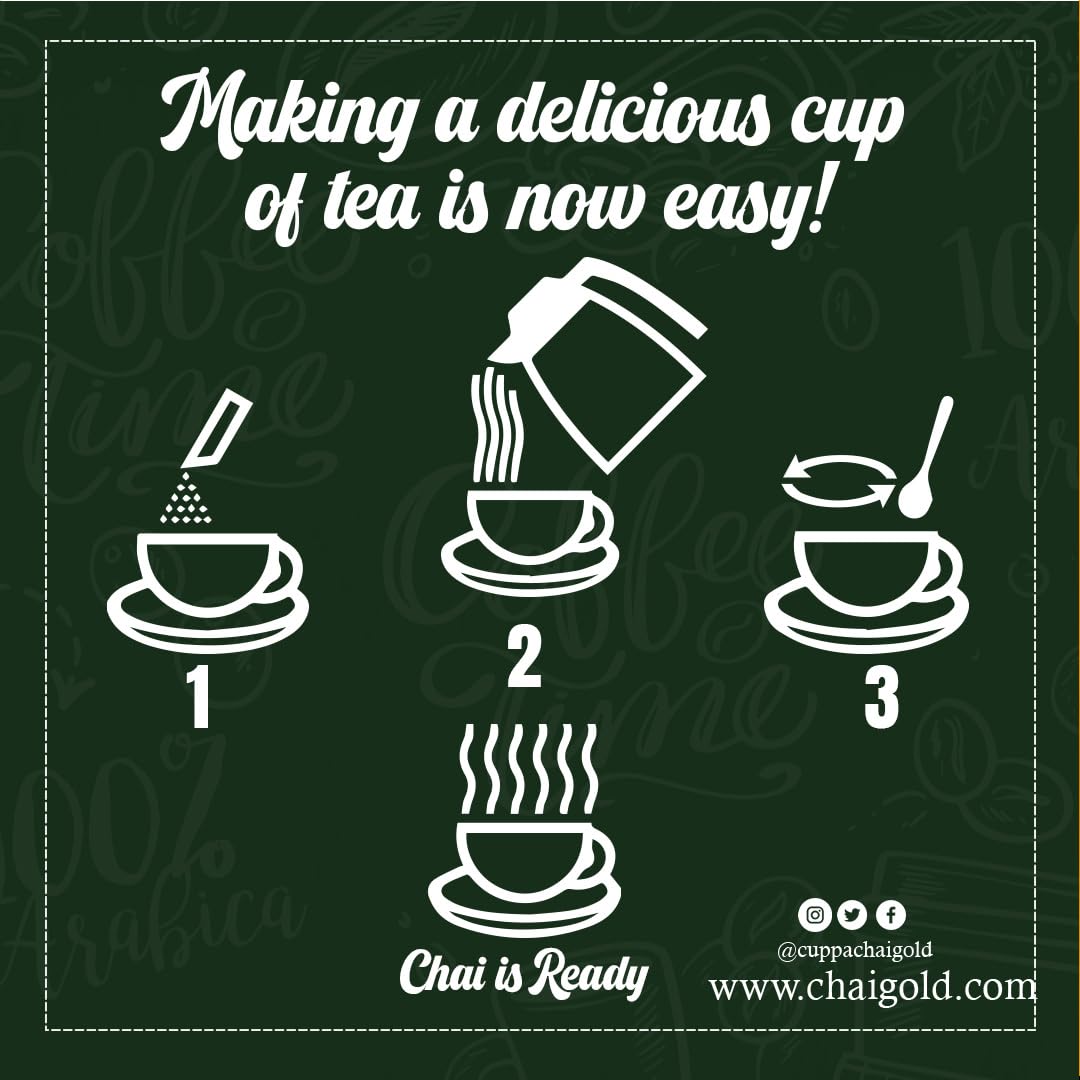 Cuppa Chai Gold Cardamom Chai Instant Tea Premix Unsweetened, No Added Sugar, Rich Cardamom Flavor Tea Beverage Mix, Just Add Hot Water, Convenient Single-Serve Sachets for Home, Office & Travel, Pack of 1 (10 Count)