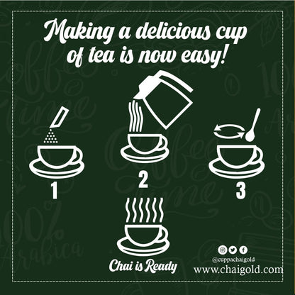 Cuppa Chai Gold Cardamom Chai Instant Tea Premix Unsweetened, No Added Sugar, Rich Cardamom Flavor Tea Beverage Mix, Just Add Hot Water, Convenient Single-Serve Sachets for Home, Office & Travel, Pack of 1 (10 Count)