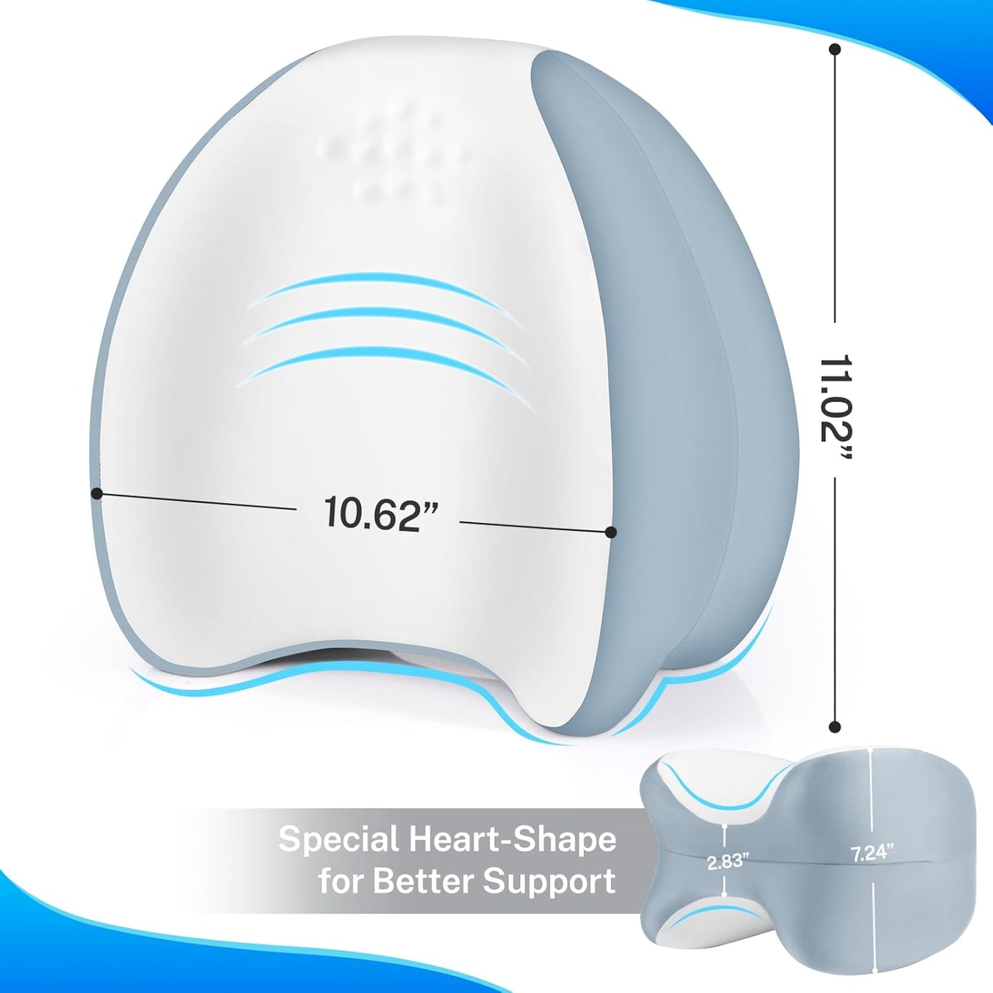 Knee Pillow for Side Sleepers, Leg Pillow with Cooling Cover, Memory Foam Body Pillow for Side Sleeping, Heart-Shape Cushion for Hip, Back & Sciatica Pain Relief, Grey
