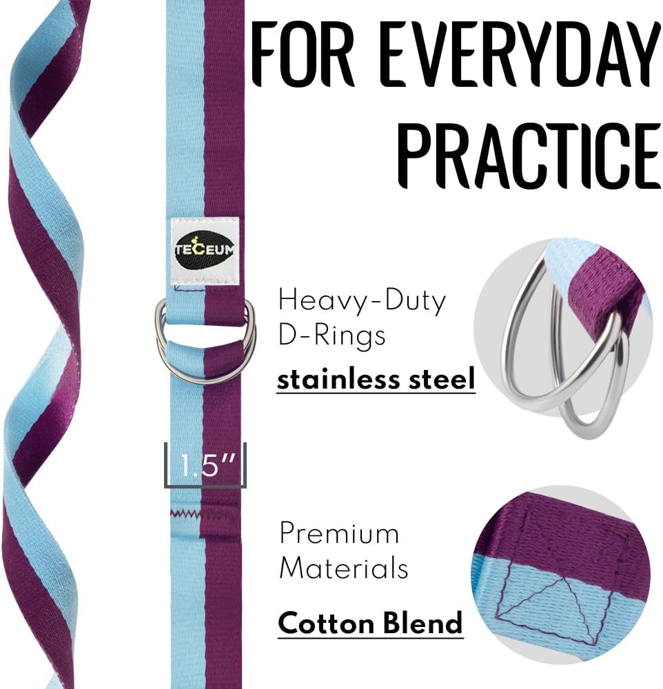 TECEUM 2 IN 1 Yoga & Mat Strap for Stretching – Cotton – 6/8/10 ft