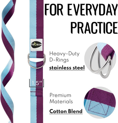 TECEUM 2 IN 1 Yoga & Mat Strap for Stretching – Cotton – 6/8/10 ft