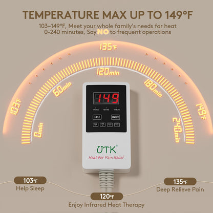 UTK Heating Pad for Back, 5X Deeper Back Pain Relief, Far Infrared Heating Pad with Natural Jade, FSA-HSA Eligible, Hotter to 149℉, 4H Auto Off, Travel Bag, Memory Function, 23.5"×16", Gifts for Women
