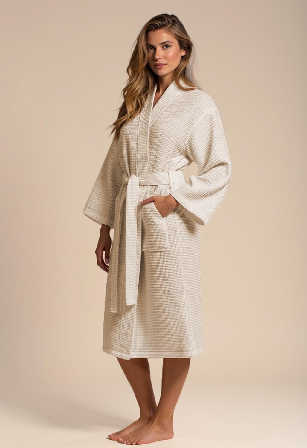 Turquaz Lightweight Waffle Knit Kimono Bathrobe - Soft Cotton Blend Spa Robe, Fast-Drying Full-Length Unisex Robes for Women