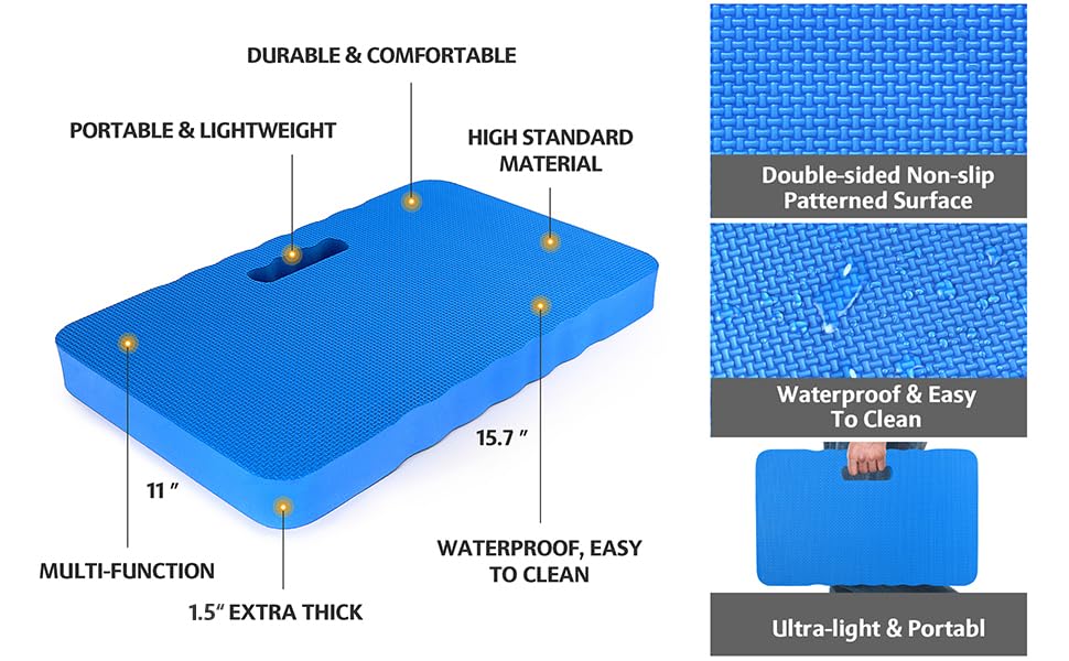 HOOPLE Extra Thick Kneeling Pad, Soft Foam Kneeling Cushion, Waterproof Gardening Knee Pads, Lightweight Knee Mat for Bathing, Workout Supplies, Exercise Yoga, Garden Work Gifts 17.5 x 11x 1 in, Blue