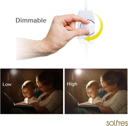 Solfres Patented Innovative Design Headboard Reading Light. No Drilling Golden Book Light for Bedtime Reading. Dimmable LED Book Reading Lamp with Bulb. Movable & Flexible, Black