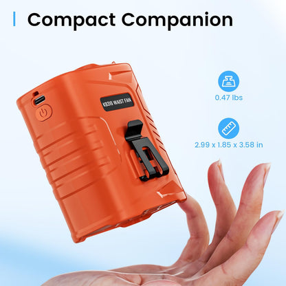 KIBEE Portable Waist Fan, 12500RPM Rechargeable Wearable Belt Clip Fan, Hands Free Cooling Fan for Outdoor Work, Construction, Hiking, Camping, Fishing, Long Battery Life Personal Cooling Device