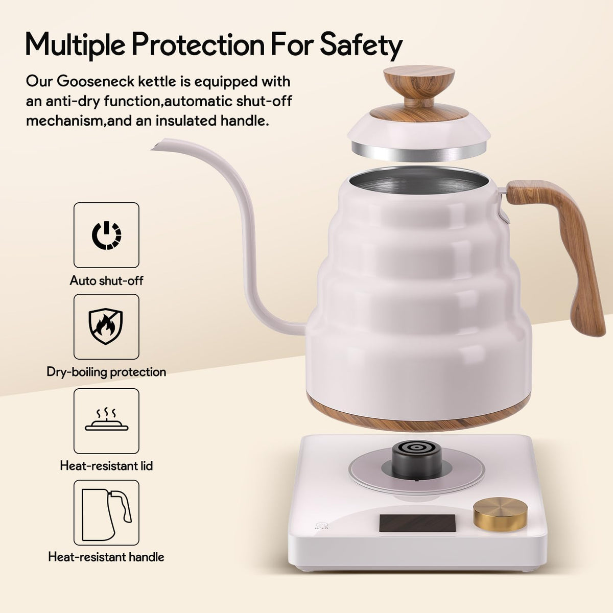 Electric Gooseneck Kettle, 30oz/0.9L Intelligent Temperature Control, Quick Heating, 304 Stainless Steel for Pour Over Coffee, Brew Tea, Boil Hot Water, 1000W （Black）