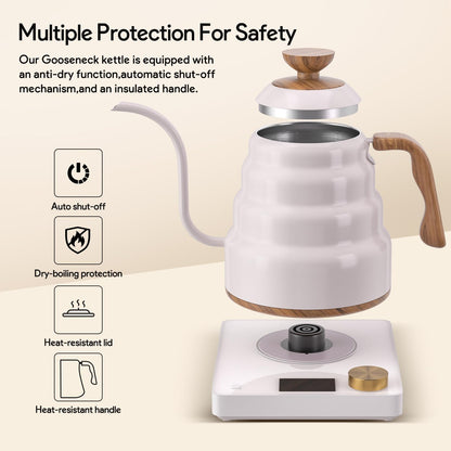 Electric Gooseneck Kettle, 30oz/0.9L Intelligent Temperature Control, Quick Heating, 304 Stainless Steel for Pour Over Coffee, Brew Tea, Boil Hot Water, 1000W （Black）