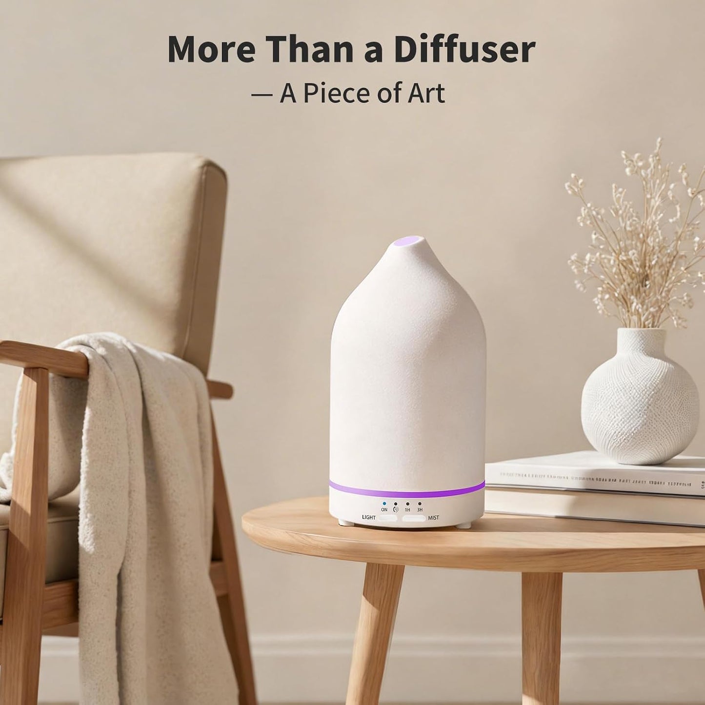URPOWER 180ML Ceramic Essential Oil Diffuser, Ultrasonic Aromatherapy Diffuser with 7-Color Lights, Auto Shut-Off, Quiet Oil Diffuser for Bedroom, Home Office