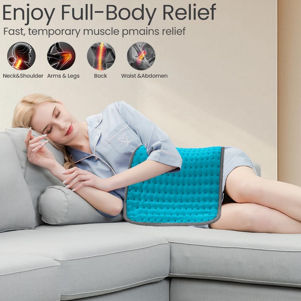 Heating Pad for Back Pain & Period Cramps Relief, 9 Heat Settings Electric Heating Pad for Neck & Shoulder, Auto Shut Off, Soft Machine Wash Fabric, Gifts for Mom, Women, 12''x24'', Gray