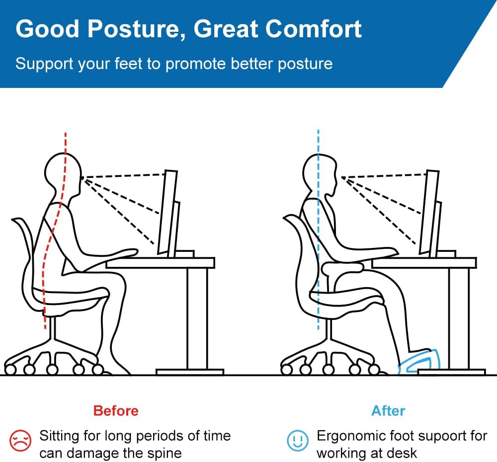 StrongTek Wooden Under Desk Footrest, 4 Heights, 400 lb, Office Foot Rest