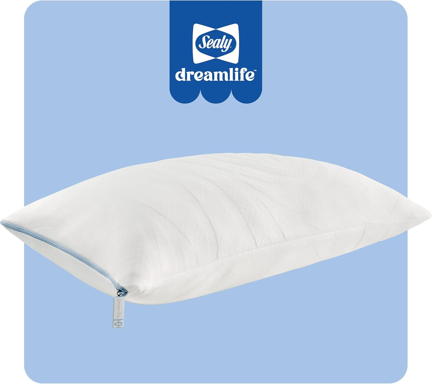 Sealy Dreamlife Queen Size Memory Foam Cooling Pillow with Surface Guard Technology, Removable Machine-Washable Cover, 1 Year Limited Warranty, White (2 Pack)