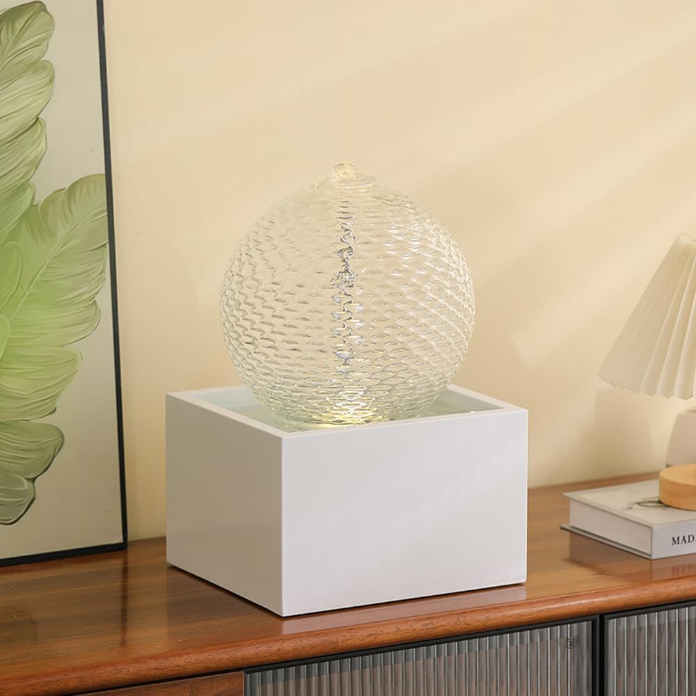 Generic Indoor Water Feature Tabletop Ceramic Fountain Home Kitchen Office Decoration Modern Design Style (white)