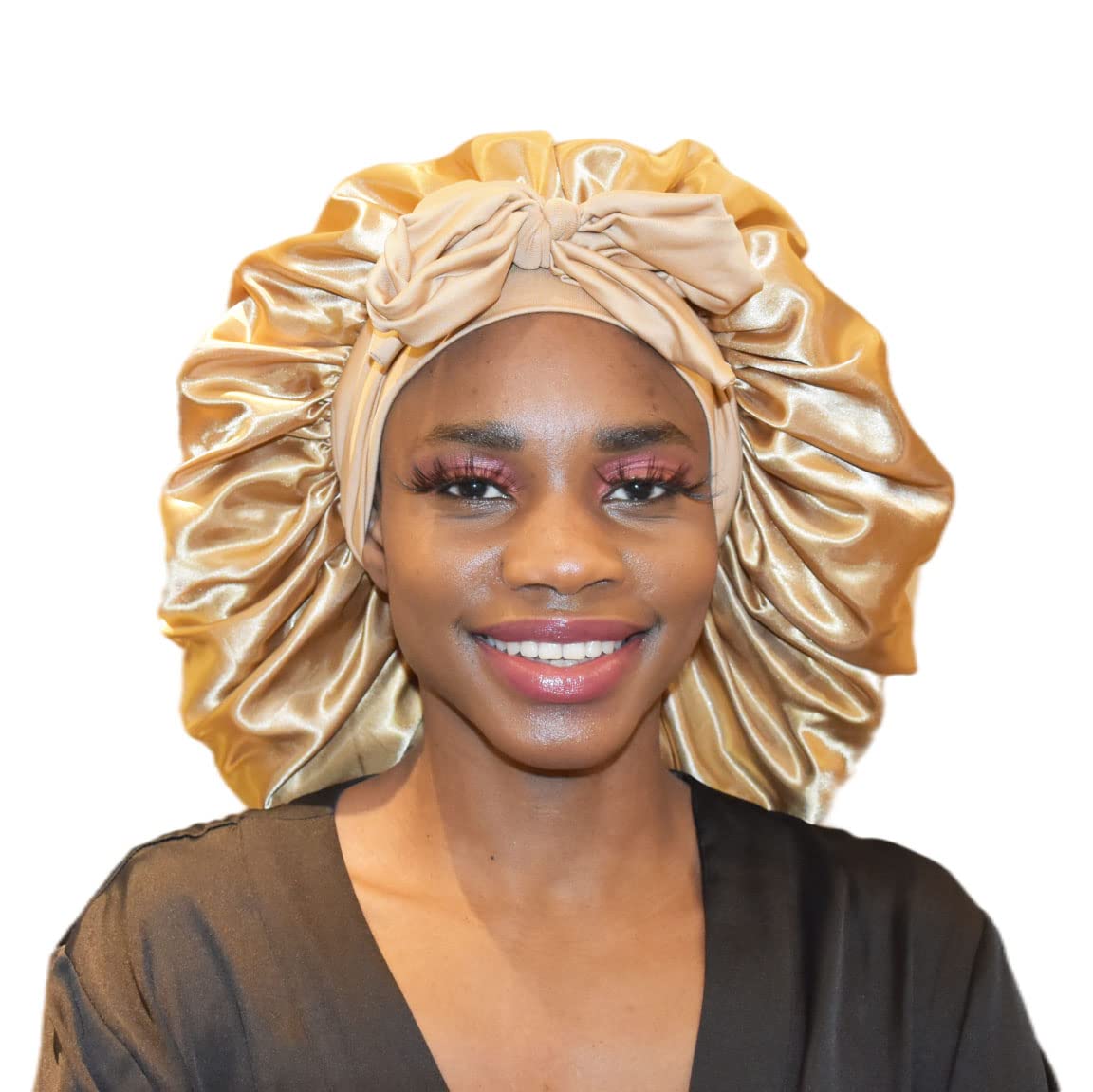 BONNET QUEEN Silk Bonnet for Sleeping for Women Satin Bonnet Night Cap for Curly Hair with Tie Band, Single Layer, Cream Pink