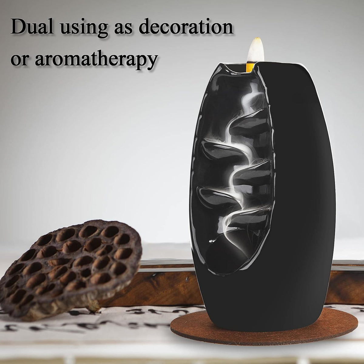 SPACEKEEPER Ceramic Backflow Incense Holder Waterfall Incense Burner, Blue