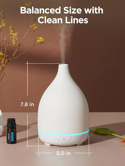 InnoGear Oil Diffuser, 300ML Ceramic Diffuser for Essential Oils Handcrafted Aromatherapy Diffuser Ultrasonic Cool Mist Humidifier with 4 Timers Waterless Auto Off for Room Office, White