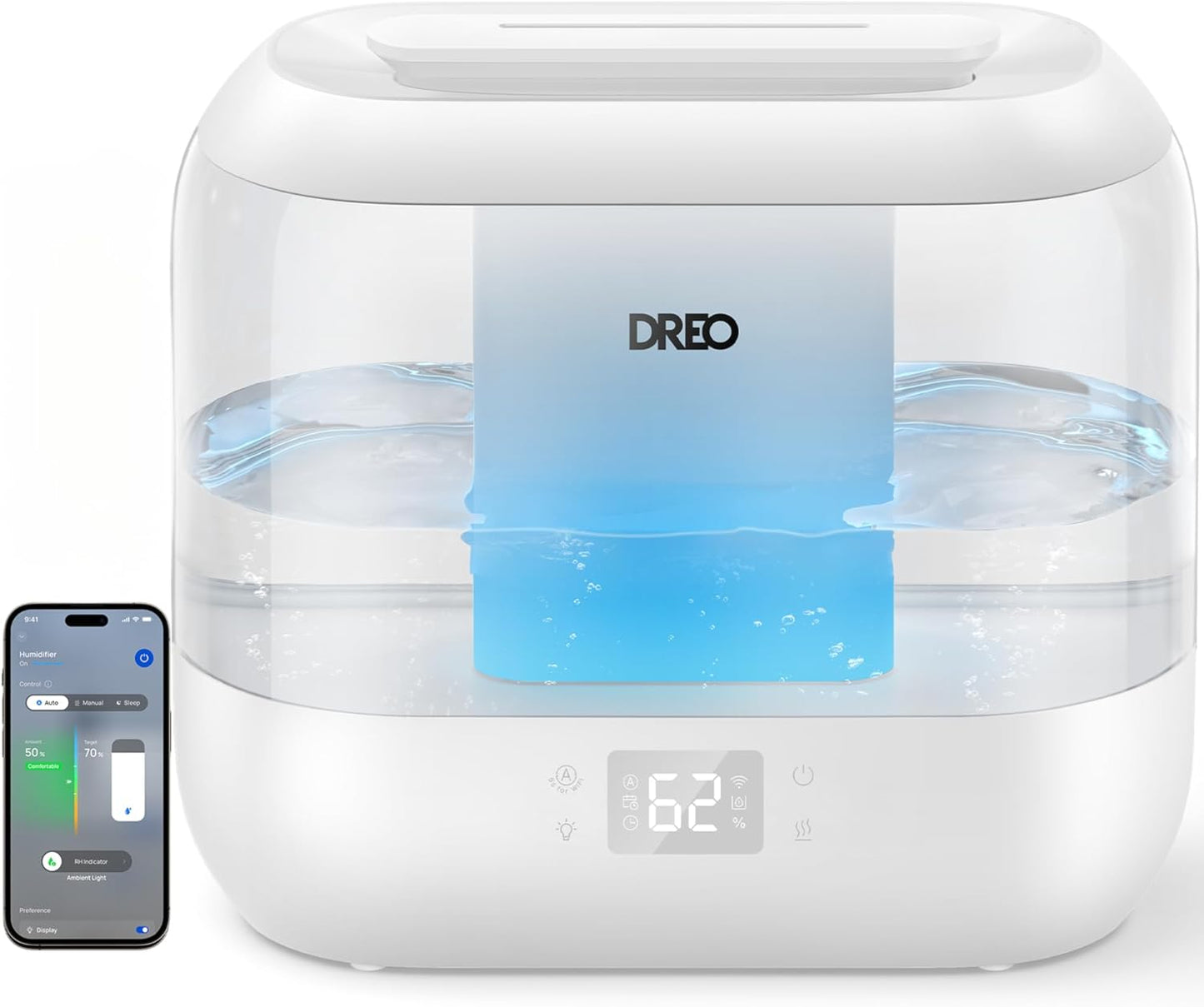 DREO 4L Smart Cool Mist Humidifiers for Bedroom HM311S Black | Top Fill, Quiet Sleep 28 dB, 36H Runtime for large room, Touch/APP/Voice Control, Nightlight, ideal for Baby, Plants, Nursery