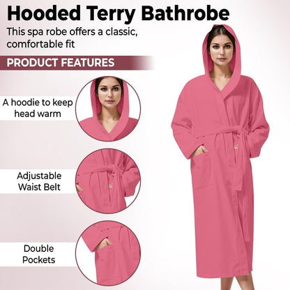 KAHAF COLLECTION Women Hooded 100% Cotton Terry Bathrobe, Soft Absorbent Quick Dry Robe for Spa, Shower & Home Wear