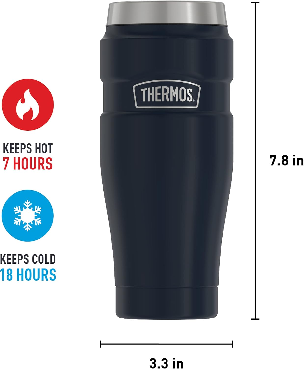 THERMOS Stainless King Vacuum-Insulated Travel Tumbler, 16 Ounce, Matte Steel