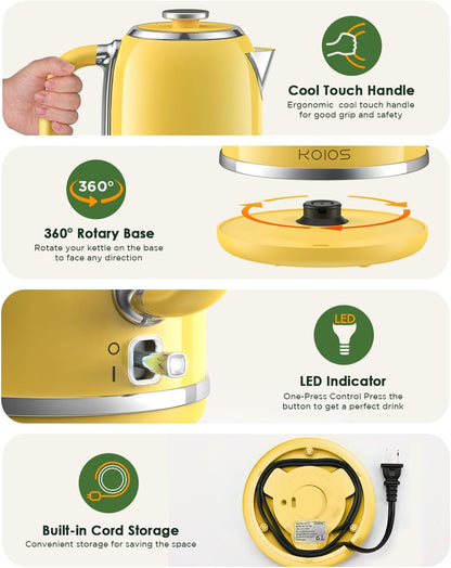Electric Kettle 1.8L with Temperature Gauge, 1500W Fast Boiling Electric Tea Kettle, 100% Stainless Steel Retro-Style Hot Water Kettle Electric - Glowing LED Light, Auto Shut-Off & Boil-Dry Protection