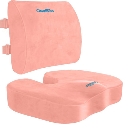 CloudBliss Lumbar Support Pillow & Seat Cushion Set for Office Chair, Desk Chair, Wheelchair & Car – Memory Foam Back Support, Ergonomic Chair Cushions, Sciatica Pain Relief, Home Essentials, Black