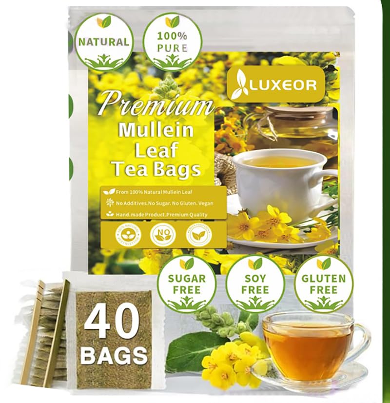 Kuting MULLEIN LEAF TEA Bags, 100% Natural Tea, Sugar Free, Gluten Free, Soy Free, Non-GMO, 60 Count Round Eco-Conscious Teabags