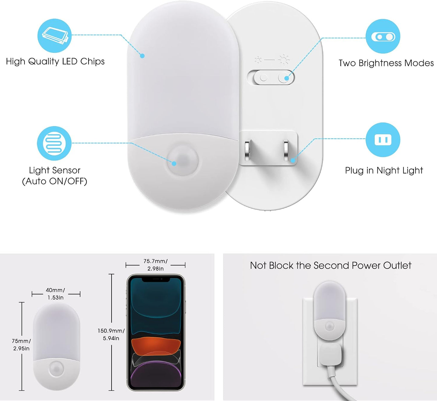 L LOHAS LED Amber Night Light, Night Lights Plug into Wall[2 Pack], 0.6W 2000K LED Night Light, Dusk to Dawn Sensor, 30/60LM Adjustable Brightness, Automatic Low Blue Nightlight for Kids, Bathroom