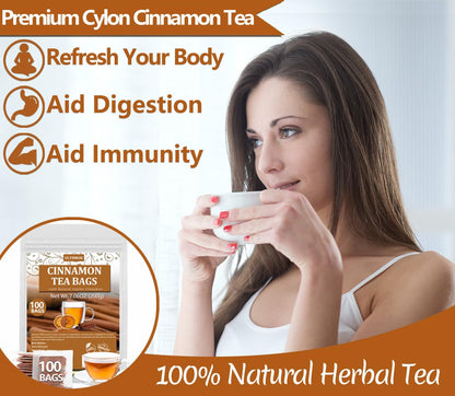 Premium 100 Pure Ceylon Cinnamon Tea Bags, Made with 100% Ceylon Cinnamon Sticks, No Additives & Caffeine Free.