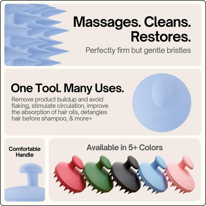 SXNSE - Revive Silicone Scalp Massager, Arctic - Manual Hair & Scalp Scrubber for Dandruff, Buildup, Itch, & Hair Growth - Soft Exfoliating Silicone Bristles for Wet & Dry Hair, Flake-Free Finish