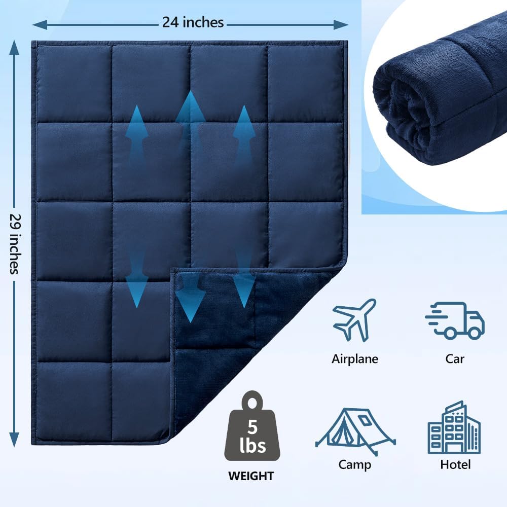 L'AGRATY Weighted Lap Pad 7lb: Small Weighted Blanket for Adults - Cooling Portable Travel Blanket for Relaxation Sleeping - Washable All-Season (29" x 24")