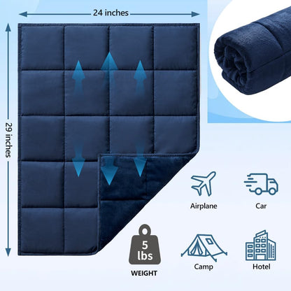 L'AGRATY Weighted Lap Pad 7lb: Small Weighted Blanket for Adults - Cooling Portable Travel Blanket for Relaxation Sleeping - Washable All-Season (29" x 24")