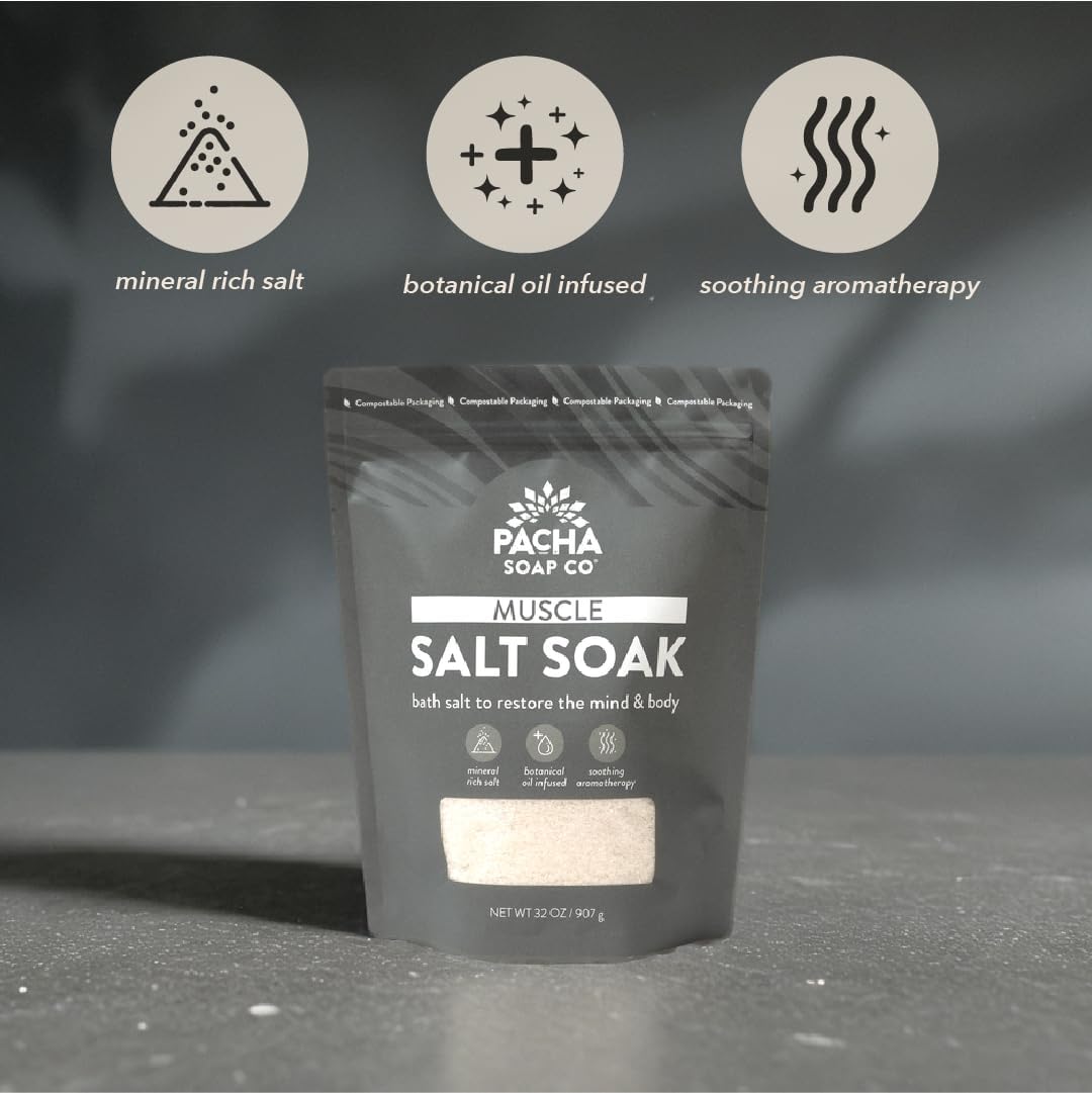 Pacha Soap Co. Magnesium Flake Salt Soak - Sea Salt & Moss, Soothing Mineral Bath Soak with Magnesium & Sea Salt, Paraben, Sulfate, and Dye-Free, Handcrafted in The USA, 2-Pack, 32 oz Each