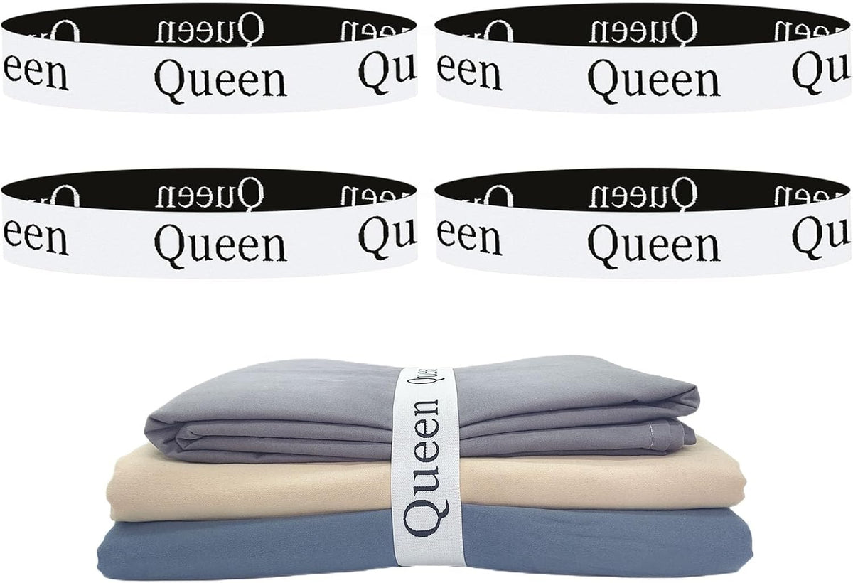 Bed Sheet Organizer Bands, Sheet Organizers and Storage Label Bands, Sheet Label for Bedding, Sheets Organizer for Closet,Sheet Keepers Linen Labels Bedding Bands (Queen)