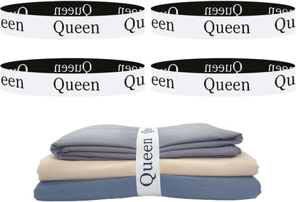 Bed Sheet Organizer Bands, Sheet Organizers and Storage Label Bands, Sheet Label for Bedding, Sheets Organizer for Closet,Sheet Keepers Linen Labels Bedding Bands (Queen)