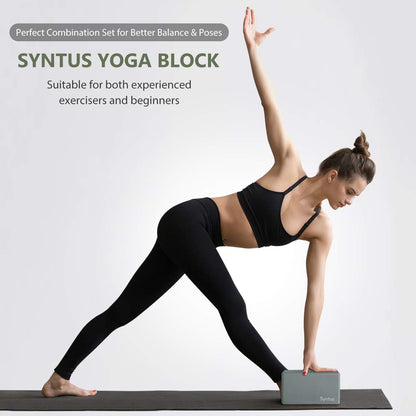 Syntus Yoga Block and Yoga Strap Set, Soft Non-Slip Yoga Blocks 9×6×4 inches, 8FT Metal D-Ring Strap for Yoga, General Fitness, Pilates, Stretching and Toning