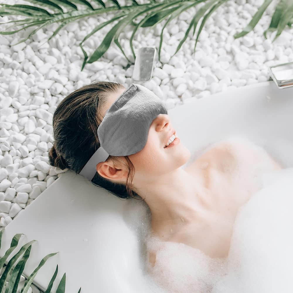 Umisleep Lavender Eye Mask, Aromatherapy Weighted Sleep Mask for Dry Eyes Men Women, Microwave Heated Hot Therapy Eye Cover Moist Compression Pain Relief, Pillow for Puffy Eyes, Sinus Pain, Grey