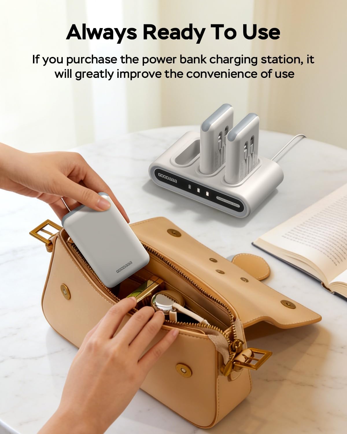 GOODaaa Portable Charger, 10000mAh Slim Power Bank Built in Cables