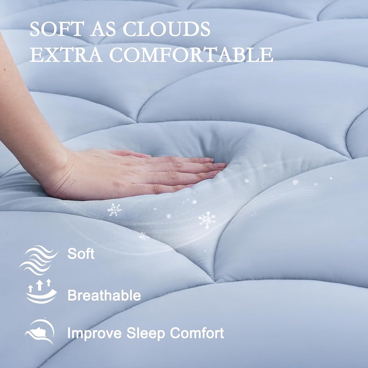 YOUR MOON Queen Size Cooling Mattress Pad, Cool Mattress Topper for Hot Sleepers, Soft Breathable Noiseless Pillow Top Cover, Quilted Fitted Bed Pad for 8''-16'' Deep Pocket, 500GSM (Gray)