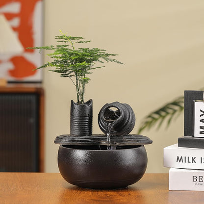Ceramic Tabletop Fountain Water Feature Fall Indoor and Outdoor Decoration (Black Bamboo A151)