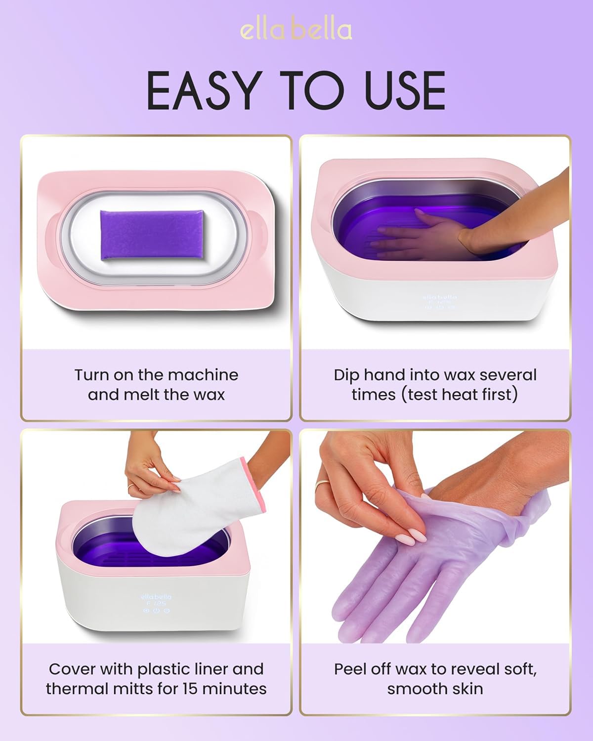 ELLA BELLA® Paraffin Wax Machine for Hand and Feet • Parafin Wax Warmer • Everything in One Kit – Paraffin Wax Refills, Mitts & Booties • Soothing Relief with Parrafin Wax • At Home Spa Experience