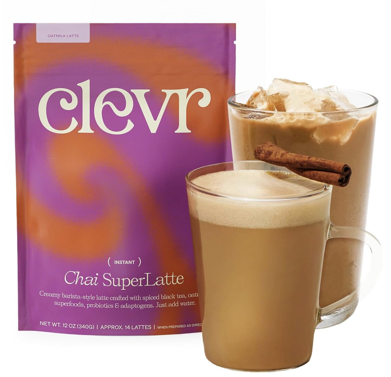 Clevr Pistachio Matcha SuperLatte, Organic Ceremonial Grade, Instant Superfood Powder Blend with Lions Mane, Reishi Mushroom, Coconut Cream, Ashwagandha, Serve Hot or Iced (14 Lattes)