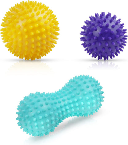 URAQT Spiky Massage Ball Set, 2 Pack Physical Therapy Massage Balls, Hard Lacrosse Ball & Spiky Massage Ball for Myofascial Release and Trigger Point Deep Tissue Massage (Blue)