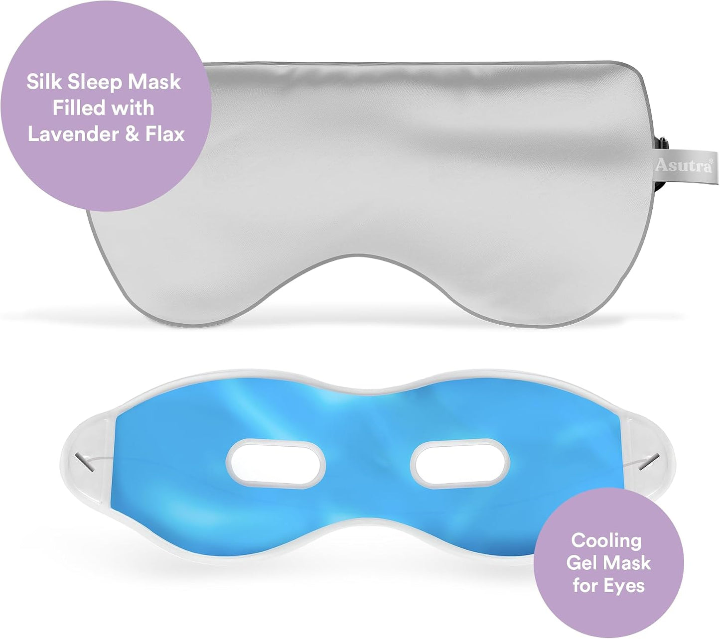 ASUTRA Silk Eye Pillow for Sleep, Black - Filled w/Lavender Buds & Flax Seeds, Weighted Eye Mask, Meditation & Light Blocking Blindfold, Cooling Gel Mask Included