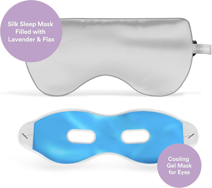 ASUTRA Silk Eye Pillow for Sleep, Black - Filled w/Lavender Buds & Flax Seeds, Weighted Eye Mask, Meditation & Light Blocking Blindfold, Cooling Gel Mask Included