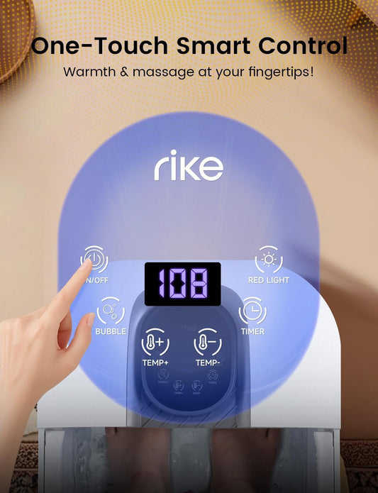 RIKE Collapsible Foot Spa with Fast PTC Heating and Massage, 14 Temp Control Precise Heated Foot Bath, Smart Digital Touch Screen & Ambient Light, Space-Saving Design,Ideal Gift for Parents & Her