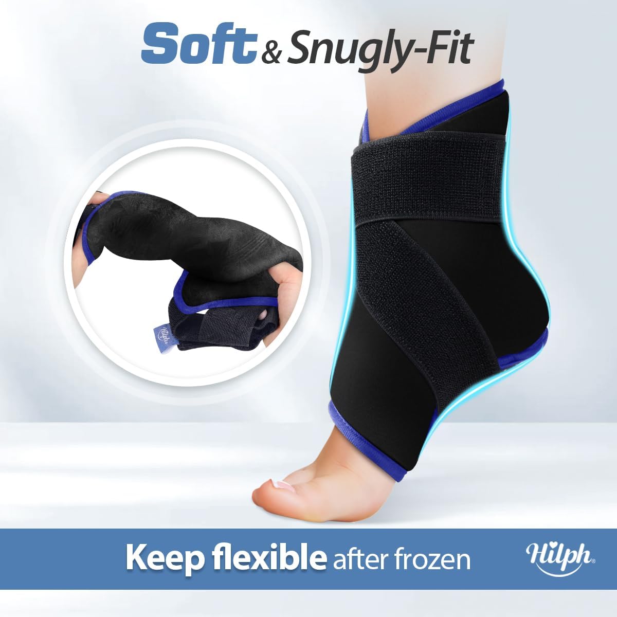 Hilph Ankle Heel Ice Pack Wrap for Swelling & Achilles Tendonitis, Reusable Ice & Compression Therapy Flexible Foot Gel Ice Pack Wrap for Ankle Sprain & Plantar Fasciitis Pain Relief (Blue, 1 Pack)