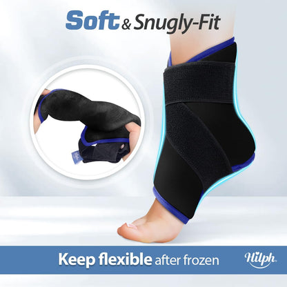 Hilph Ankle Heel Ice Pack Wrap for Swelling & Achilles Tendonitis, Reusable Ice & Compression Therapy Flexible Foot Gel Ice Pack Wrap for Ankle Sprain & Plantar Fasciitis Pain Relief (Blue, 1 Pack)