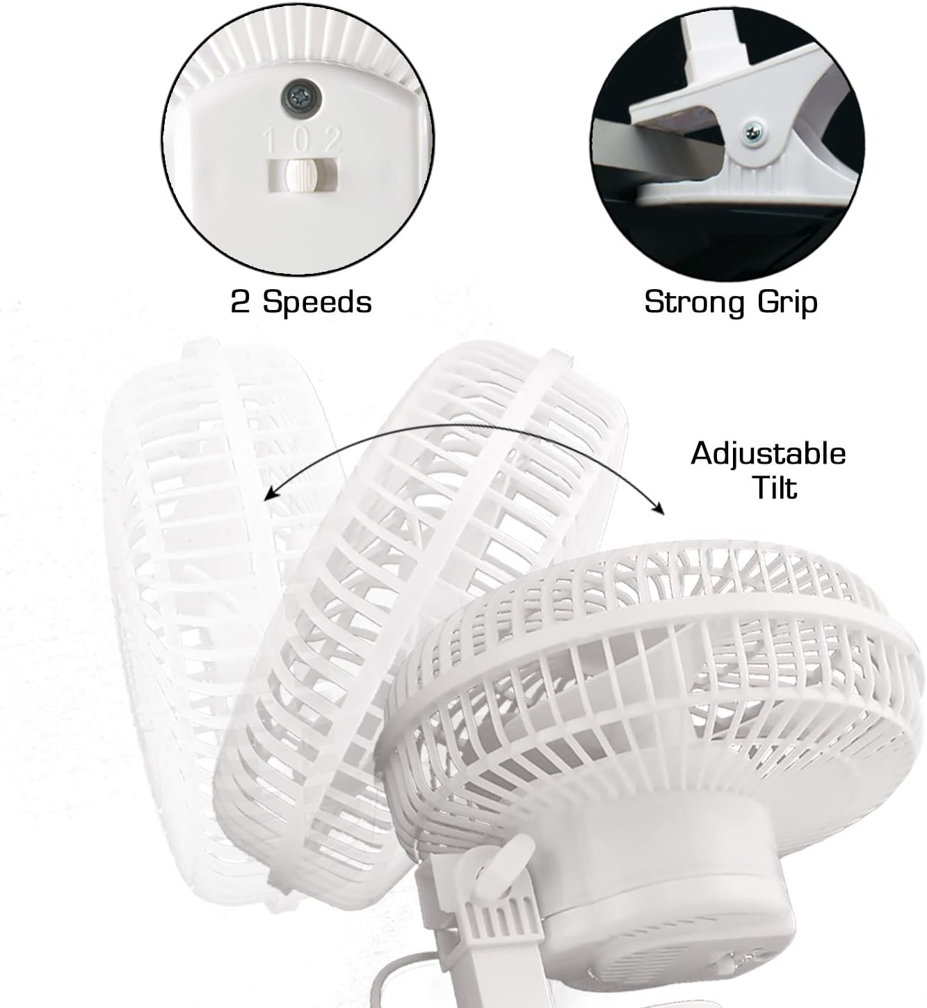 Hurricane Classic 6 Inch Clip Fan, 2 Speed Portable Desk Table Fan with Tilt, White