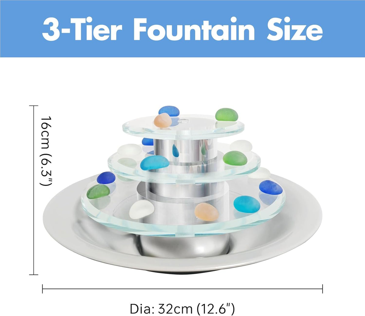 Pamopamo Indoor Tabletop Fountain 3-Tier Waterfall, Zen Meditation Fountain with LED Light, Small Desk Water Feature Soothing Sound Relaxing for Office Home Décor